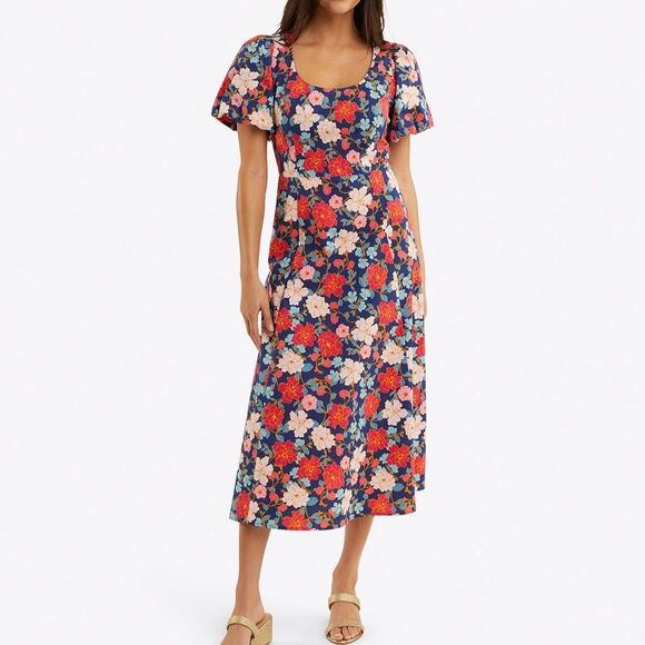 Draper James Dresses & Skirts - Draper James Julianne Midi Dress Stretch Poplin Women's Size 12 Blue Pink